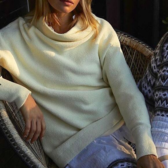 NWOT Free People Ottoman Slouchy Tunic Sweater Ivory Cream Ribbed Long Sleeves - Picture 7 of 14